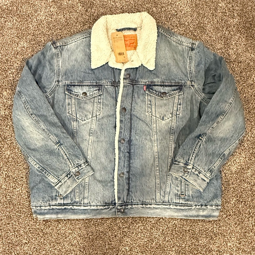 Levi's Trucker Blue Denim Jacket with White Sherpa Collar